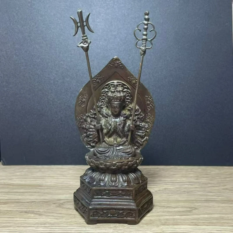 Vintage Bronze Thousand-Hand Guanyin Statue, Buddhist Kwan Yin Figurine for Home Altar, Meditation Feng Shui Decor Crafts