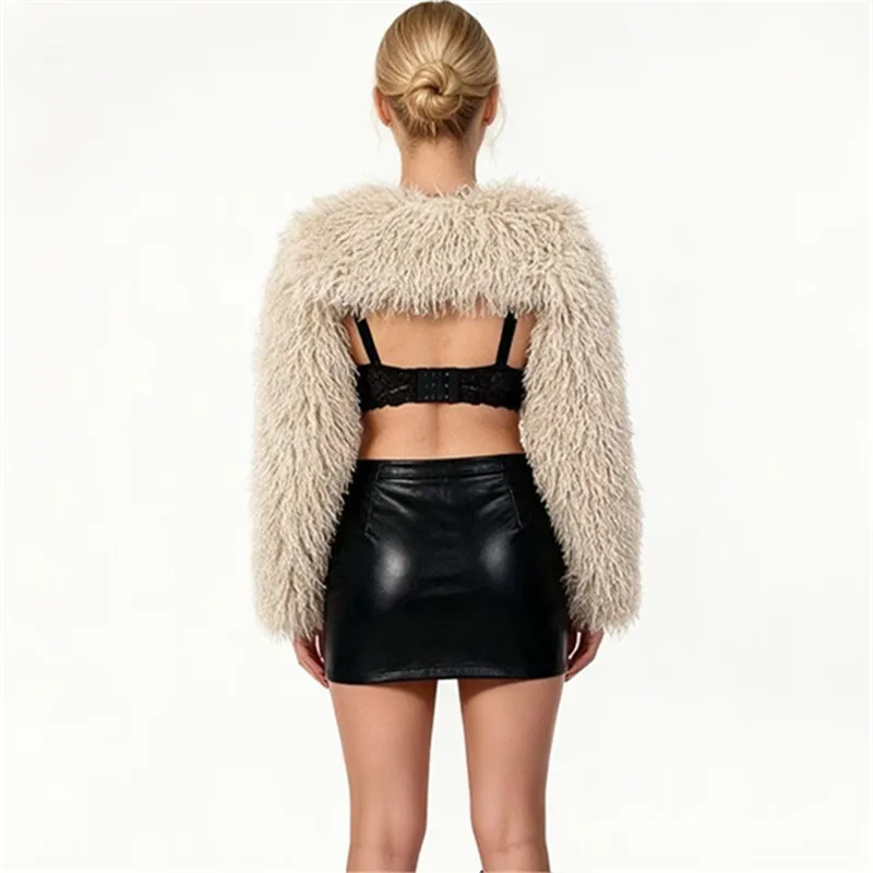 Women's Wolf Fur Coats Mongolia Faux Sheep Fur Short Plush Autumn Winter Fashion Grass Pattern Fox Fur Jacket