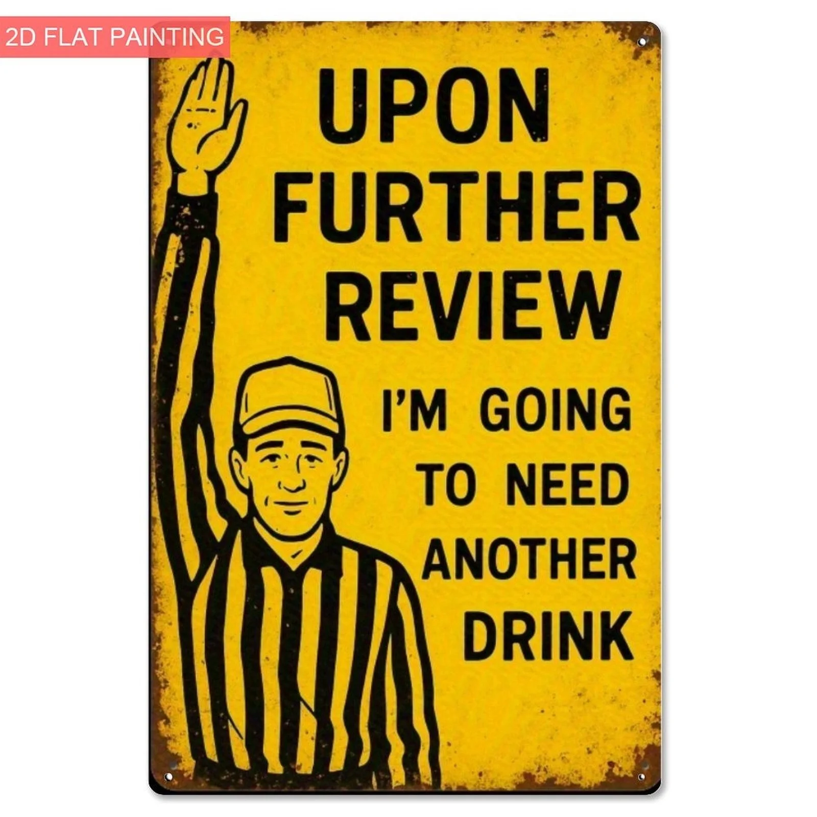 1-Pack 12x8 Inch Iron 2D Flat Sign - Humorous Pending Further Review Football Referee Design, Durable Metal Wall Art for Sports