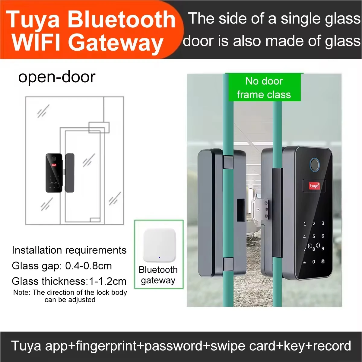 Serratura per porta in vetro intelligente per impronte digitali Tuya APP telecomando Bluetooth Rfid Card sblocco biometrico per serratura per porta in vetro porta in legno