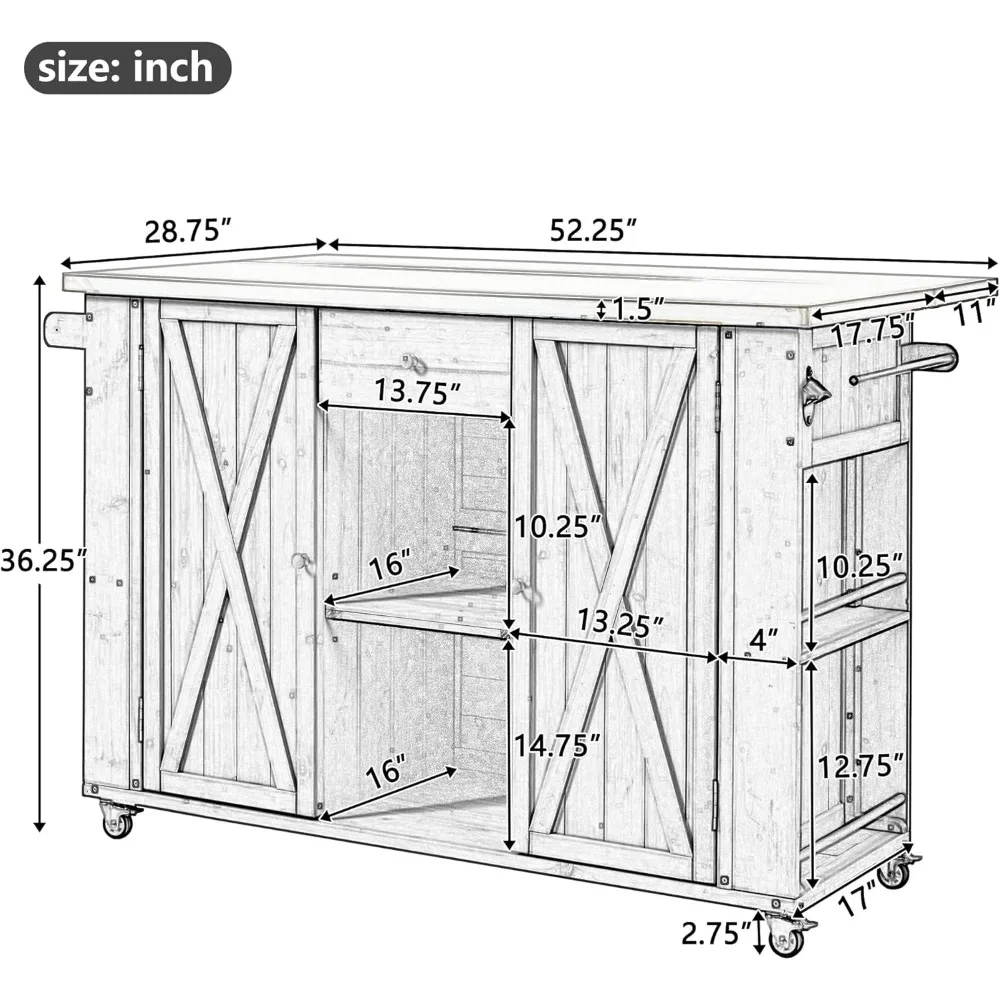 Meja Panggangan Luar Ruangan dari Baja Anti Karat dengan Gerobak Bar Bergaya Pedesaan dan Pulau Dapur dengan Penyimpanan Luas