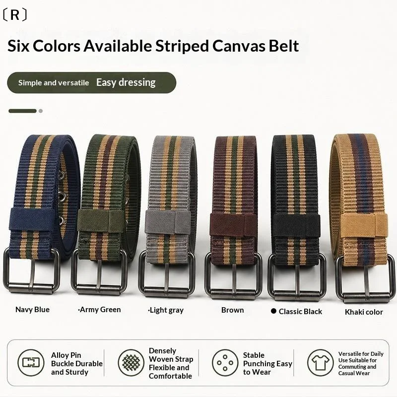 〔R〕New Men Extended Needle Buckle Canvas Waistband For Middle Young Outdoor Woven Casual Belt