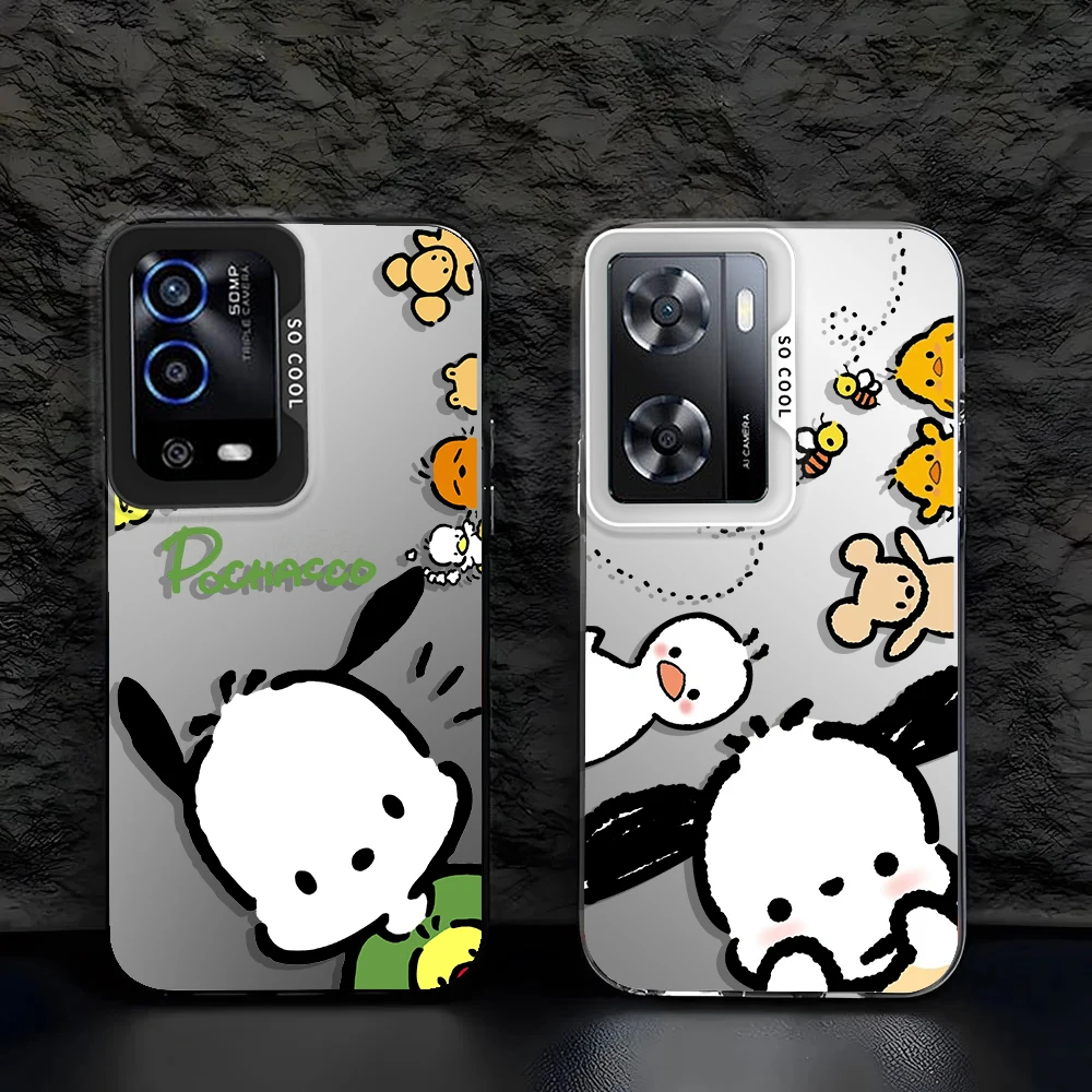 Cartoon Pacha Dog For OPPO Reno A98 A78 A76 A74 A58 8T 7Z 7 6 Pro 2020 4G 5G Fashion Colorful Silver Phone Case