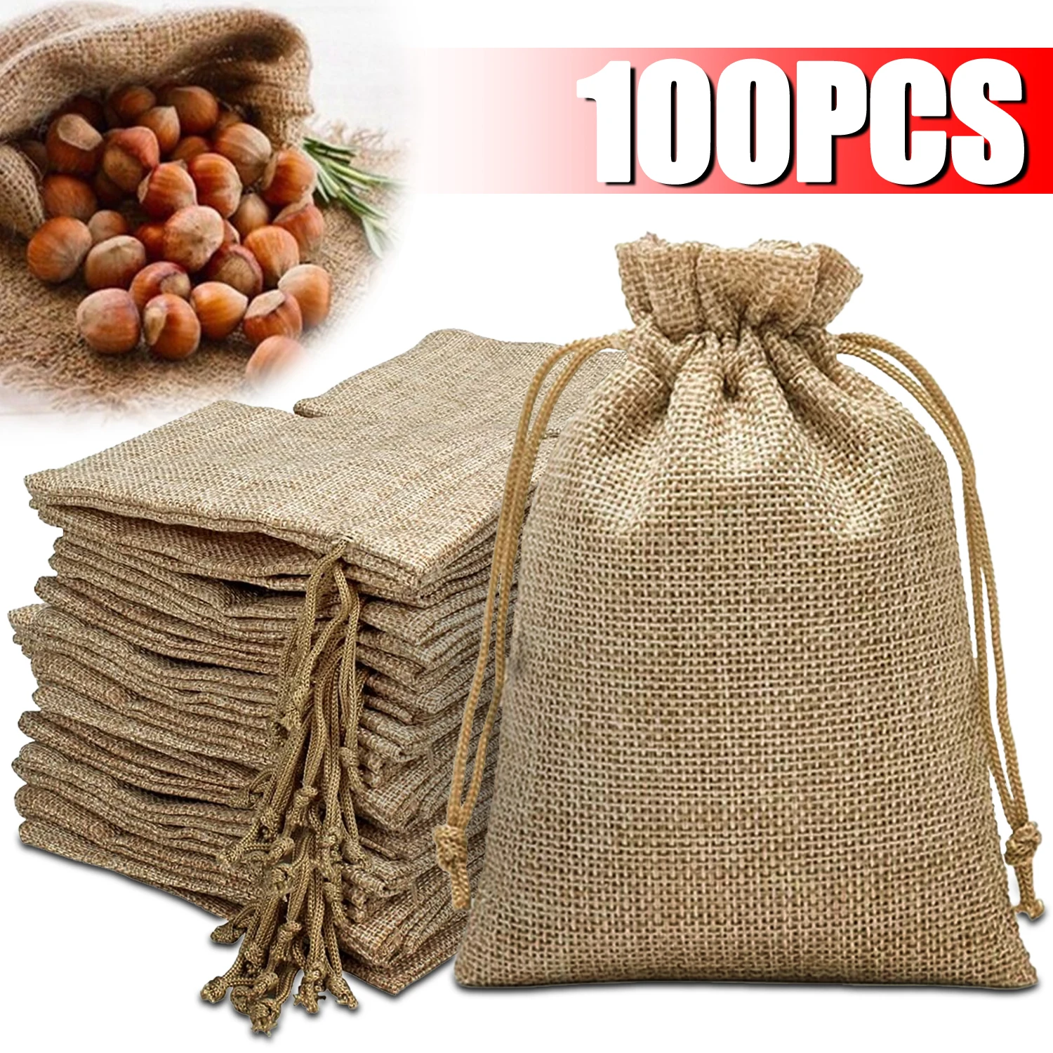 

100 шт. 13X18 см/10X15 см/7X9 см мешок из мешковины на шнурке джутовые подарочные пакеты DIY свадебный подарок для упаковки конфеты шоколадные украшения
