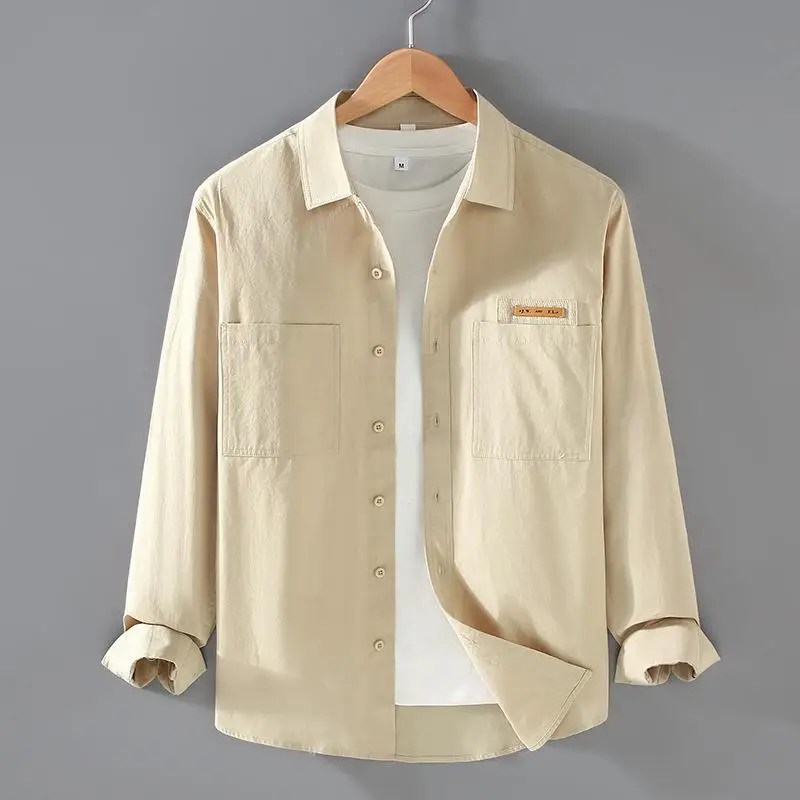 

Thin Long Swedish Double Pocket Shirt for Men with Lapel Non Deformable Long Sleeve Pure Color Inner Wear by Other Brand