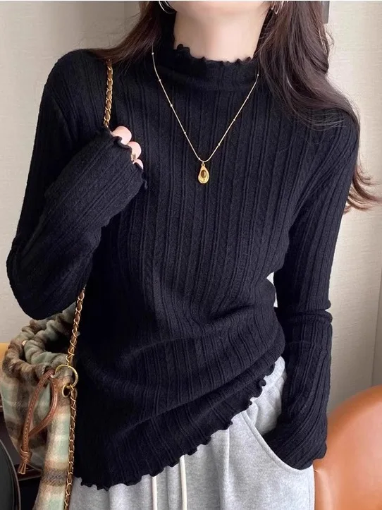 

plus Size Women's Faionable f High Collar Base Layer Top Korean Sle Autumn Winter Versatile Long Sve T-irt