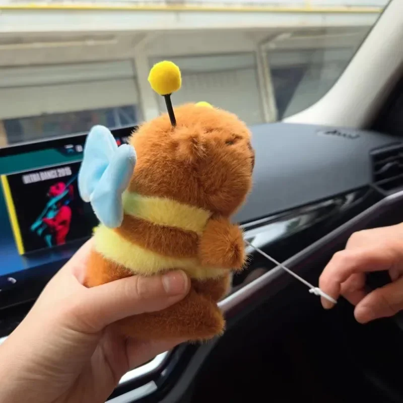 1-10PCS Pull Cord Capybara Bee Portachiavi Marrone Morbida Pelliccia Trasformabile Ciondolo Peluche per Coppie Amanti degli Animali Del Fumetto