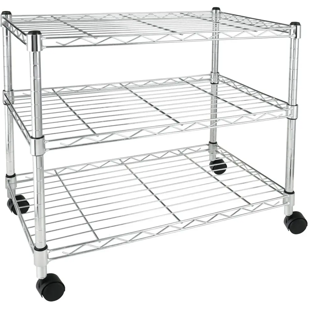 Simple Deluxe Heavy Duty 3-Shelf Shelving with Wheels  Adjustable Storage Units Steel Organizer Wire Rack, Chrome Hardware