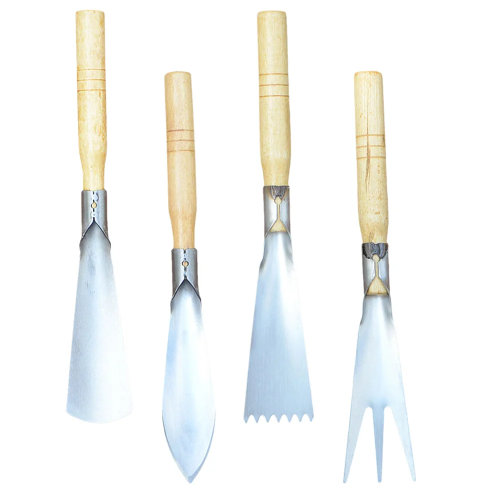 

4Pcs Gardening Trowels Stainless Steel Wood Handle Ergonomic Comfortable Multifunctional Garden Hand Tools Planting Vegetable
