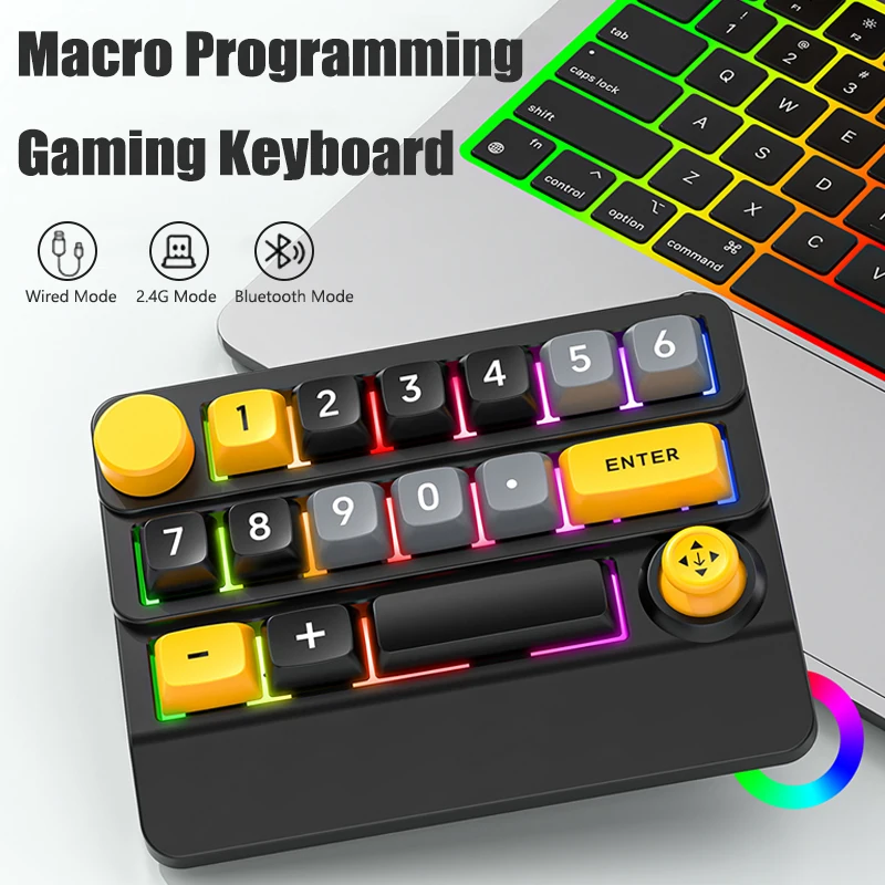 

15Keys USB Bluetooth Wired Mechanical Gaming Keyboard, Macro Programming Key Pad with Joystick, RGB Backlit Mini KeyPad Numberic