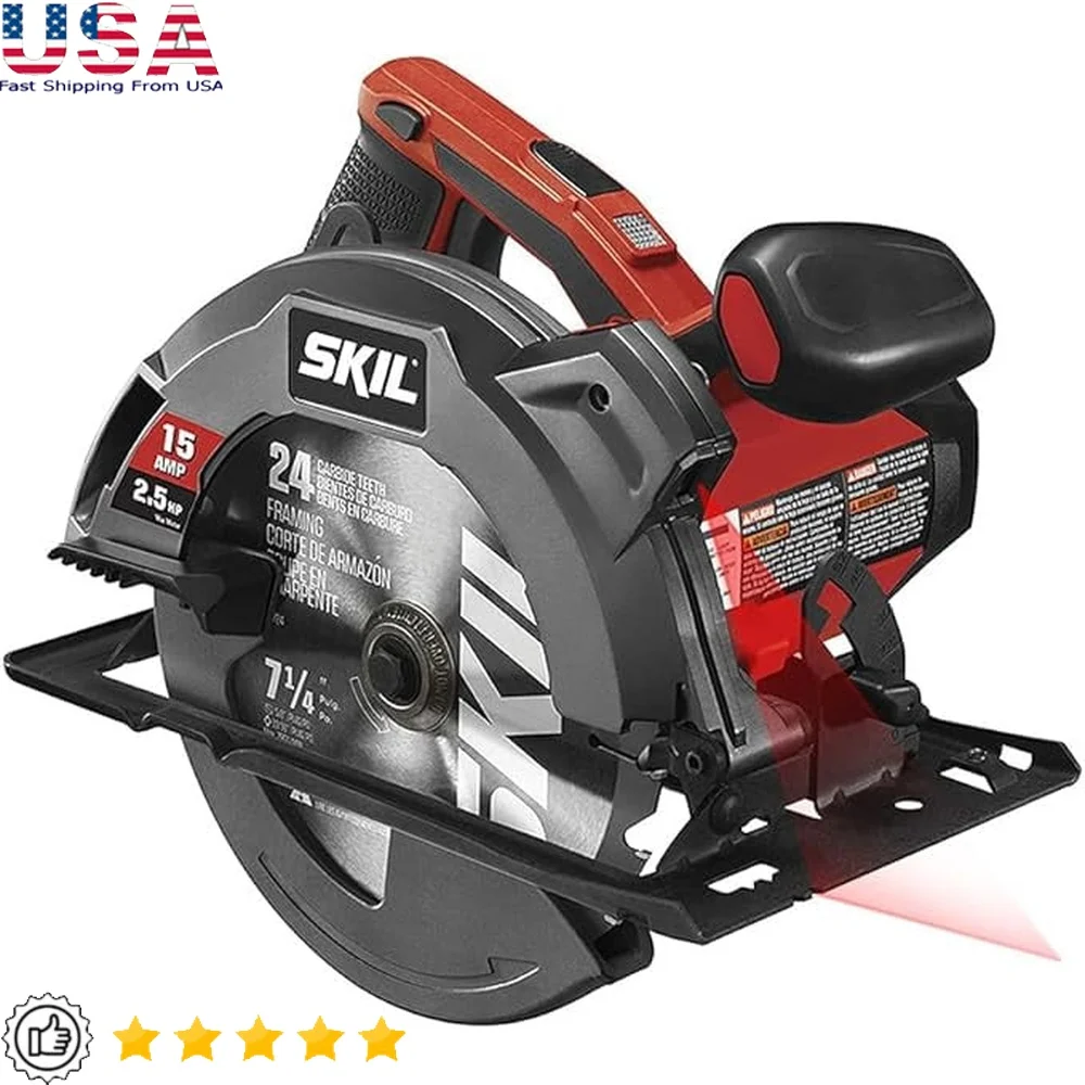 

15 Amp Corded Electric Circular Saw with Laser Dust Blower Spindle Lock 51 Degree Bevel 24 Tooth Blade Wood Cutting