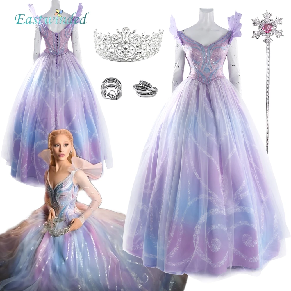 Película Wicked 2 Glinda Cosplay vestido púrpura corona varita pendientes disfraz trajes Halloween falda larga conjunto de ropa fiesta de Carnaval