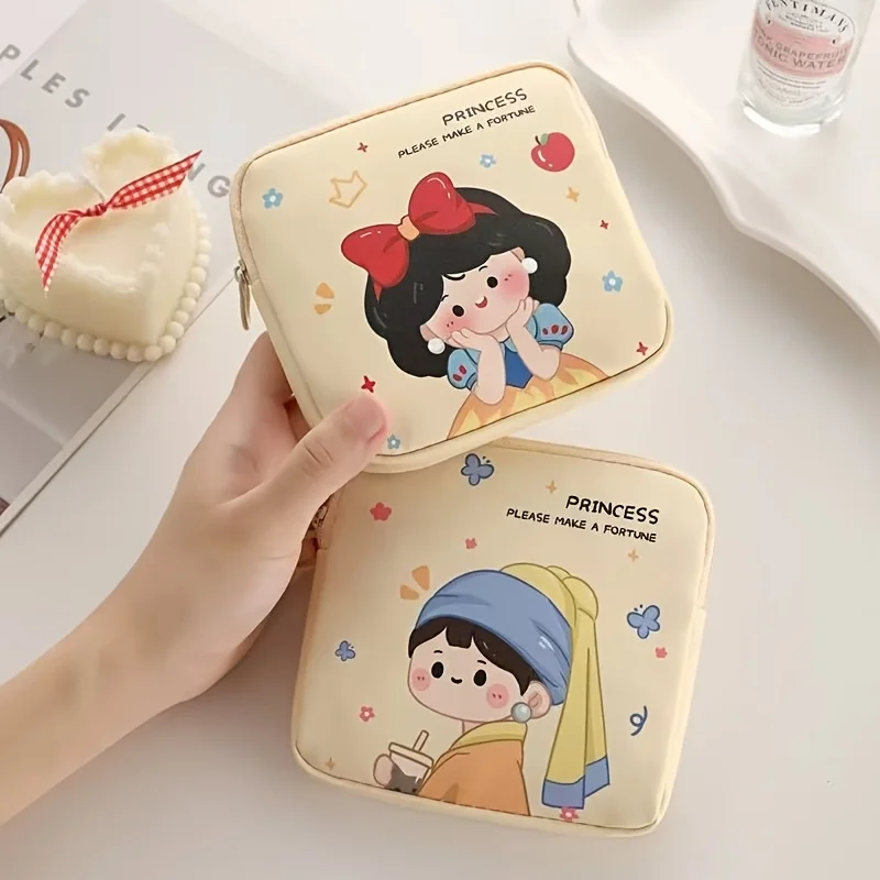 Disney Princess Makeup Bag Mini Cute Portable Washable Travel Cosmetic Pouch Sanitary Napkin Holder for Women Gift Idea