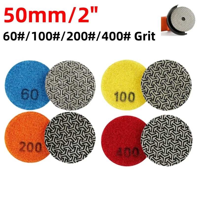 

1 шт., 50 мм/2 дюйма, гальваническая наждачная сухая полировальная подушечка, круглый шлифовальный диск для гранита/мрамора, шлифовальный диск, аксессуары для электроинструментов