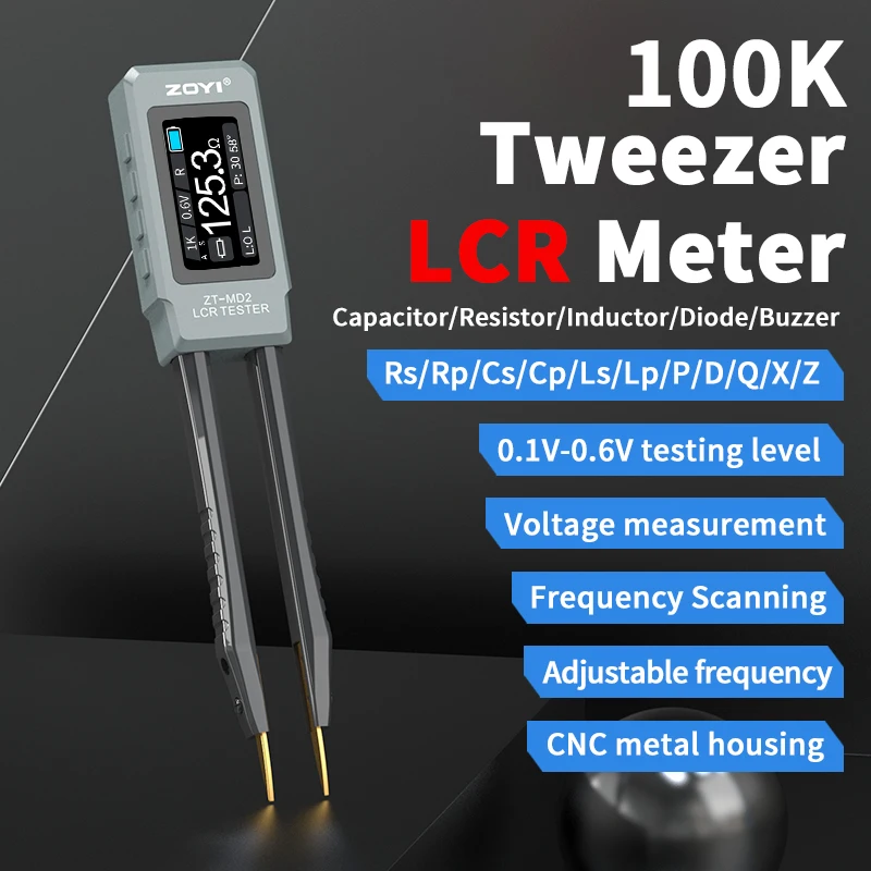 ZOYI ZTMD2 Smart Tweezer LCR جهاز اختبار الجسر الرقمي بقياس مفتاح واحد لـ: المقاومة، السعة، الحث، الثنائيات، الجهد