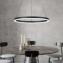 Black Modern Led Ring Chandelier Dimmable Gold Minimalist Decor for Table Dining Living Room Pendant Lamps Home Hanging Lighting