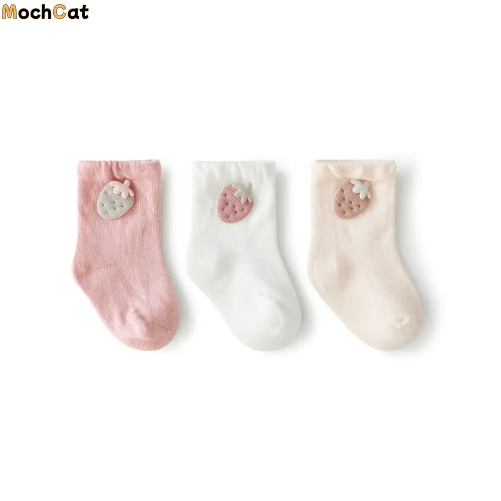 3Pairs Soft Rabbit Baby Cotton Socks Radish Strawberry Toddle Short Tube Socks Cute Breathable Newborn Cartoon Socks Toddle