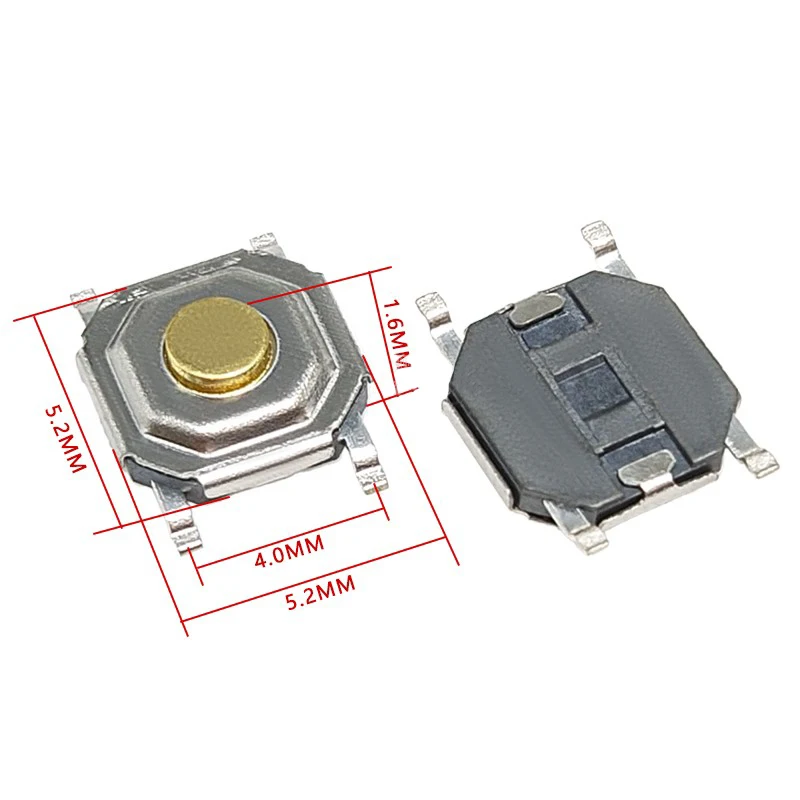 (10Pcs) 5.2*5.2MM Touch Switch 4*4*1.7/2/3MM SMD 4Pin Metal Copper Head Waterproof And Dustproof Button