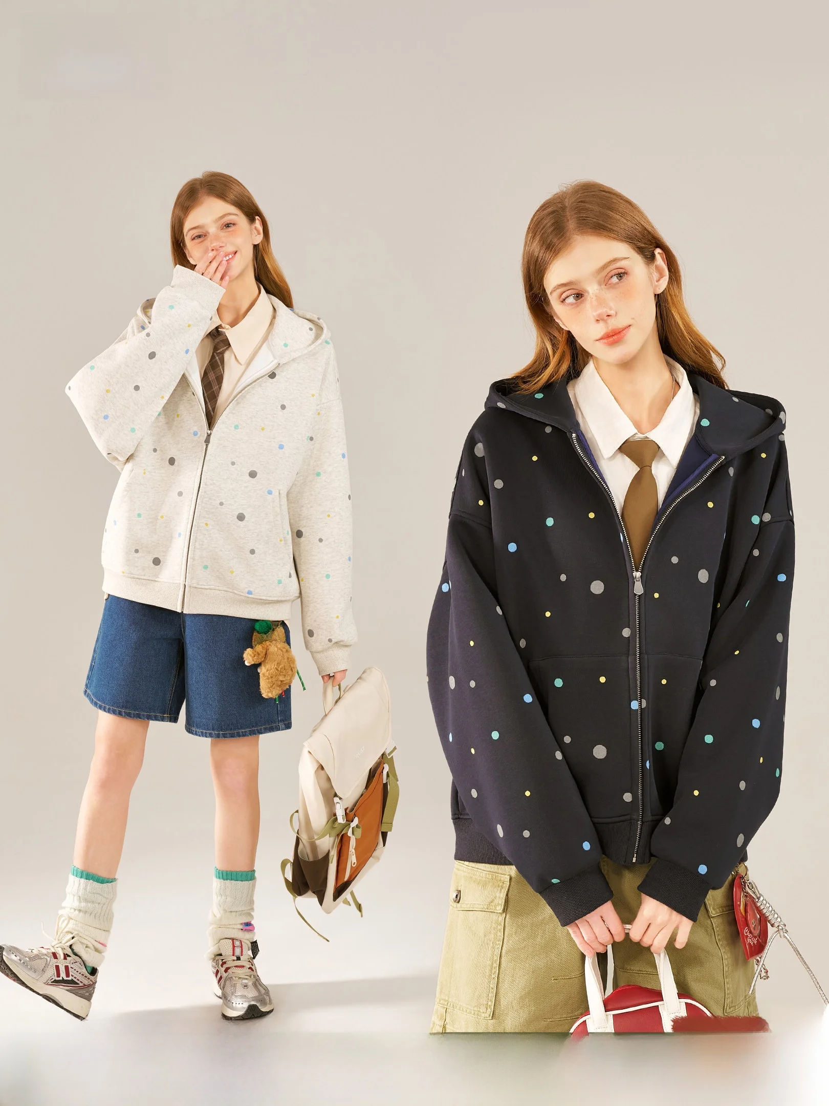 

Женский свободный кардиган с капюшоном в американском стиле в горошек Beetle Town, весна-осень, новинка, парная верхняя одежда из хлопка и полиэстера