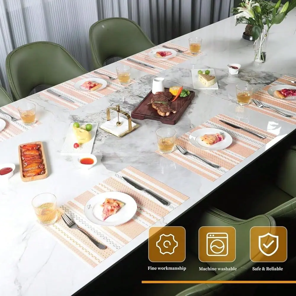 

Plastic Placemats Set Of 6 Washable Heat Resistant NonSlip Elegant Indoor Outdoor Kitchen Dining PVC Woven Table Place Mats Ora