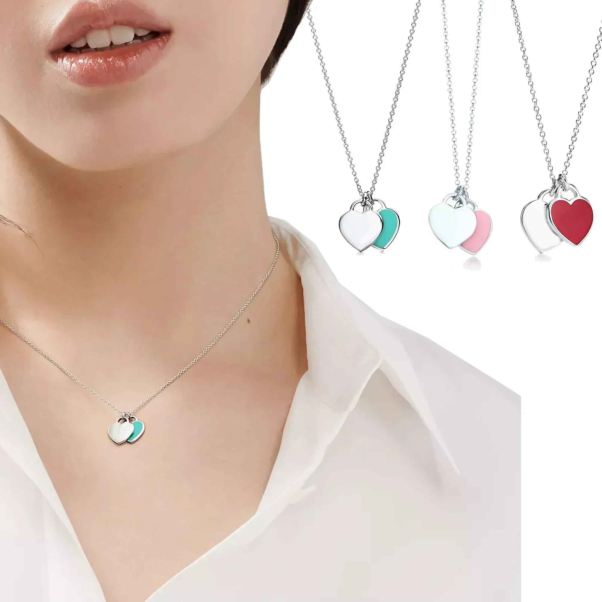 Classic and fashionable pure silver s925 exquisite and simple brand design heart-shaped enamel women's collarbone chain