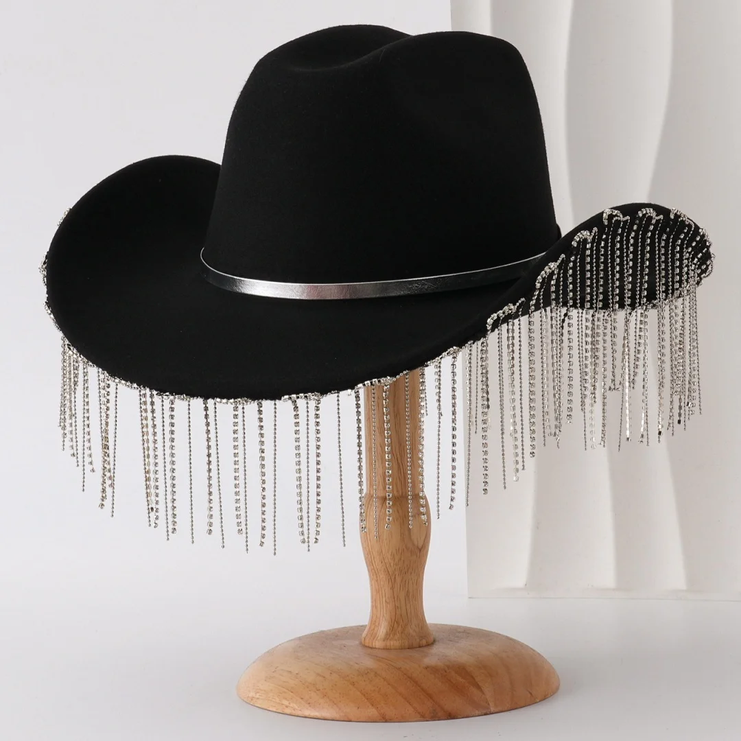 

HongLuan Western Disco Tassels Cowboy Hat White Rhinestone Woman - Cowboy Accessories & Country Cowgirl Hats for Adults Woman