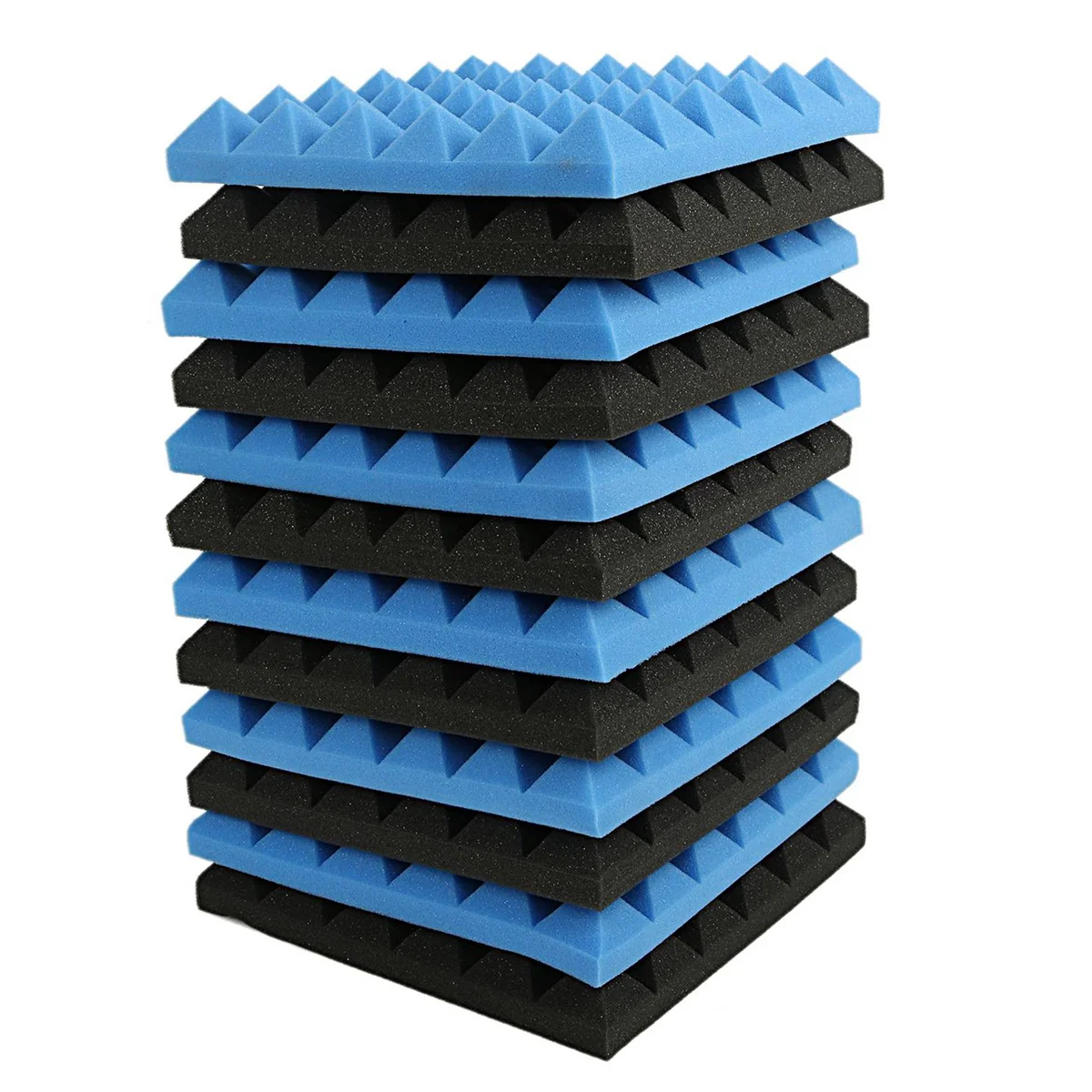 36X Charcoal Acoustic Foam Tiles Soundproofing Foam Panels Studio Sound Padding 2 x 10 x 10 Inch(Black+Blue)