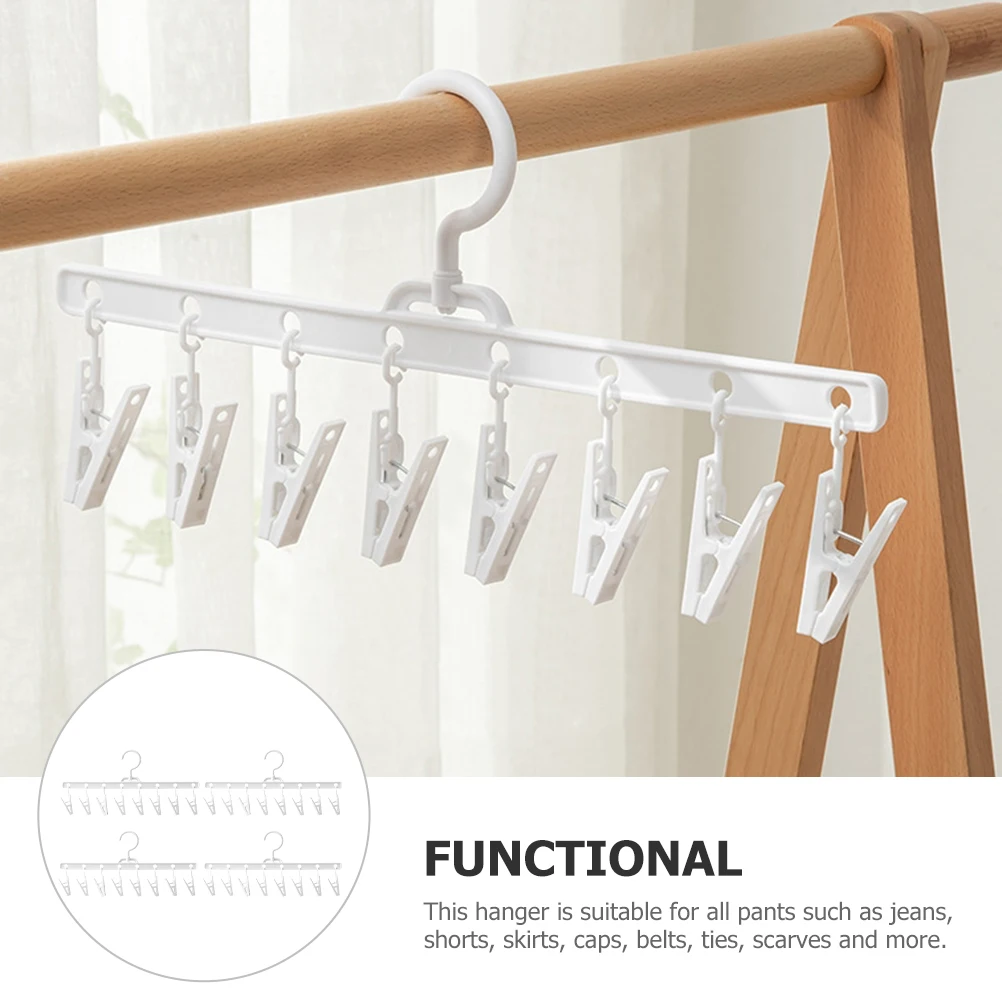 

4pcs White Sock Drying Hanger 360 Degree Rotatable Non slip Clothes Rack 8 Clips Pants Underwear Laundry Drying Rack