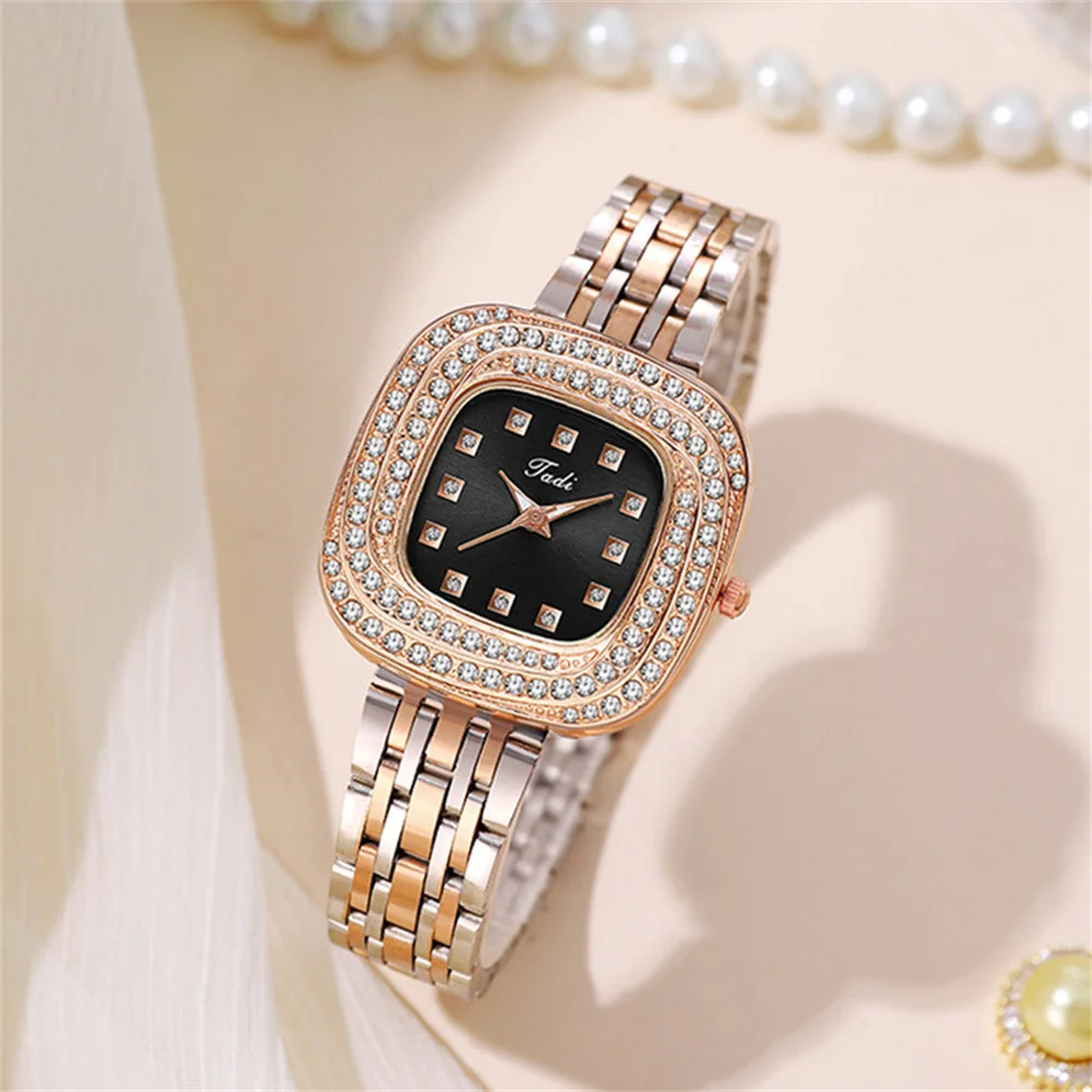 Fashion 2024 Full Star Diamonds Square Ladies Quartz Watch Luxury Stainless Steel Women\'s Dress Clock Gift Wristwatch