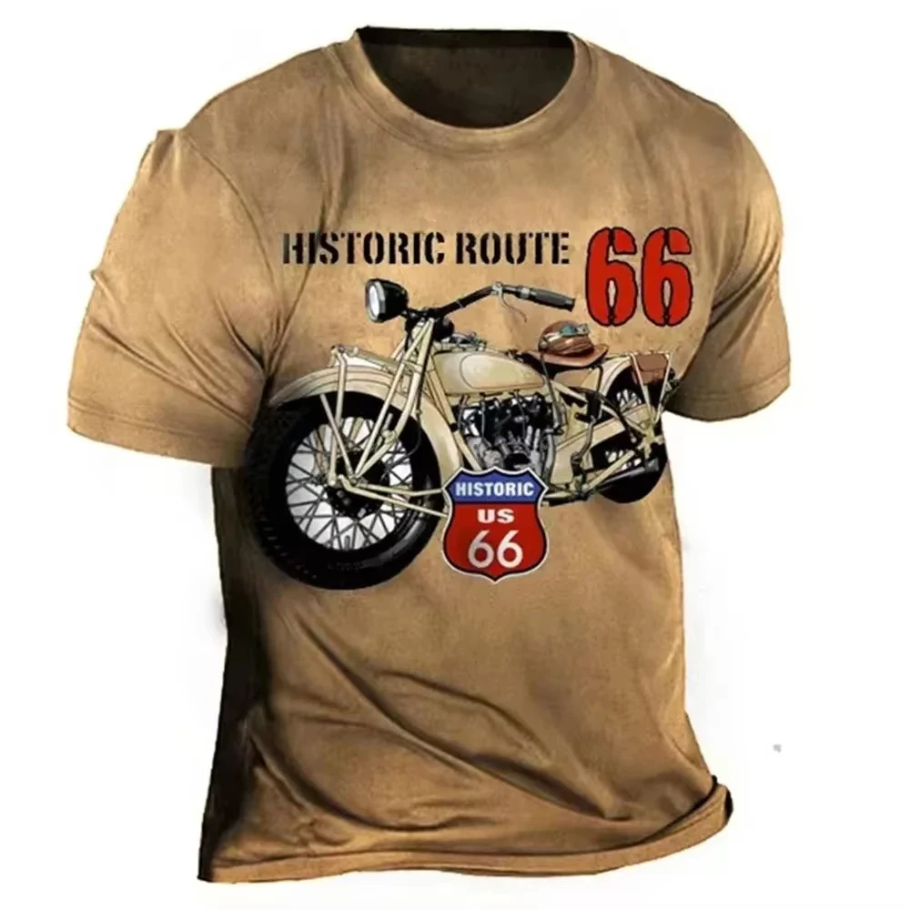 

Hot Sell Summer Man Clothing Male 3d Printed Classic Retro Short Sleeve Top Route 66 T Shirt Men Streetwear Short Sleeve T Shirt