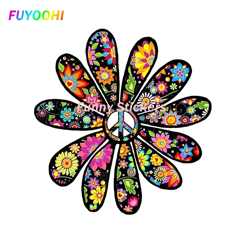 FUYOOHI Funny Stickers Exterior Accessories Flower Power Peace Campervan Car Sticker Vinyl Personality Car Decals Decorative