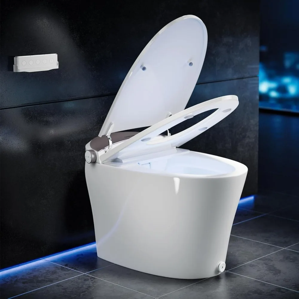 

Elongated Bidet Toilet with Adjustable Heated Seat,Dryer,Night Light,Auto Open/Close,Foot Sensor,1.28 GPF Automatic