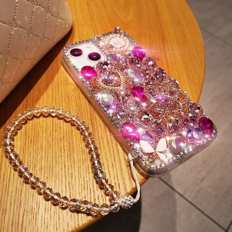 Luxury Glitter Pearl Love Crown Cover Case For Samsung Galaxy S25 Ultra S24 FE S23 S22 S21 Plus S20 A14 A15 A16 A56 A55 A54 A34