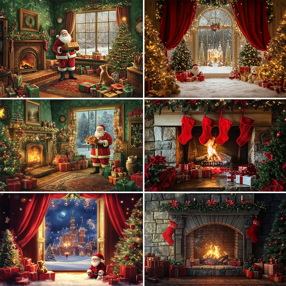 

Christmas Photo Room Backdrop Santas Toy Workshop Bench Kids Baby Birthday Cake Smash Photography Backgrounds