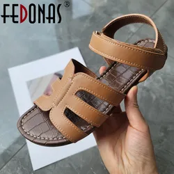 FEDONAS Fashion Brand Design Women Genuine Leather Sandals Flats Heels Soft Comfort Casual Shoes Ankle Strap New Summer Shoes