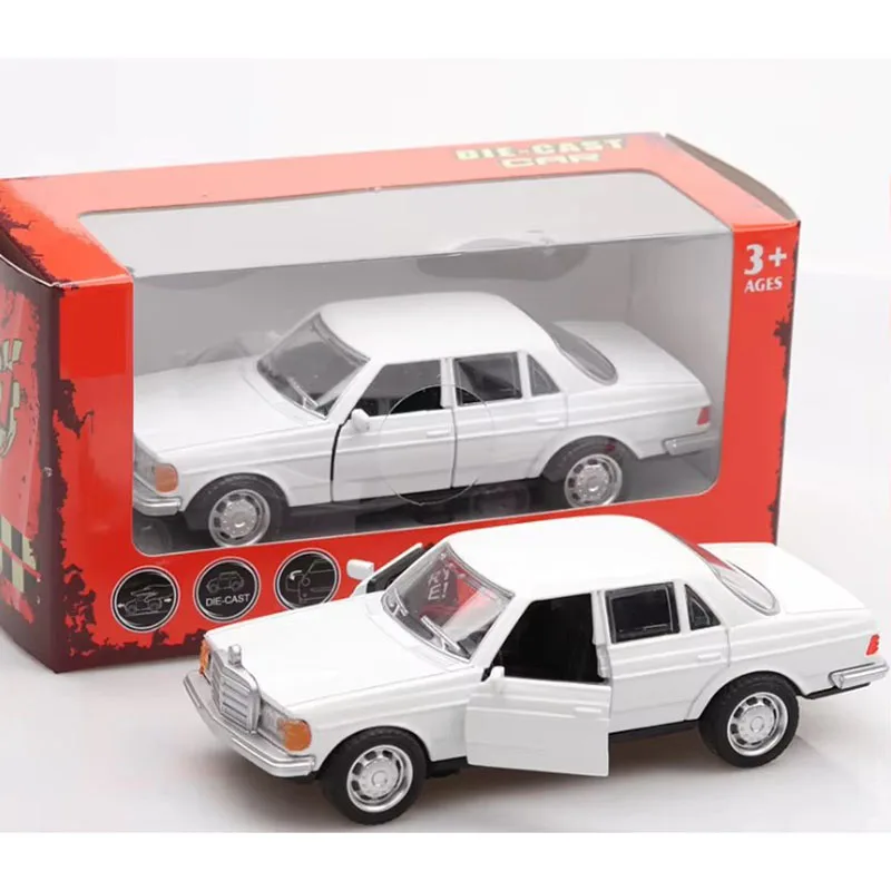 Carro clássico e-class w123, 1/36, carro retrô, função reversa, modelo com 2 portas abertas, simulação, brinquedo infantil com caixa original