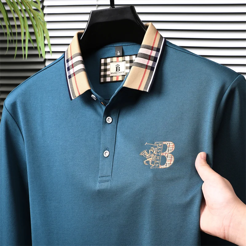 

2024 High End Brand Cotton Men's Breathable Polo Shirt Top Long Sleeves Casual Autumn Luxury Quality Fashionable Men's Clothing