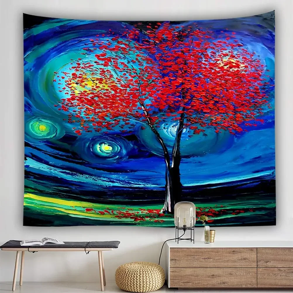 Tree Psychedelic Tapestry Wall Hanging, Trippy Galaxy Blue Nature Tree of Life Gothic Abstract Backdrop for Bedroom Living Room