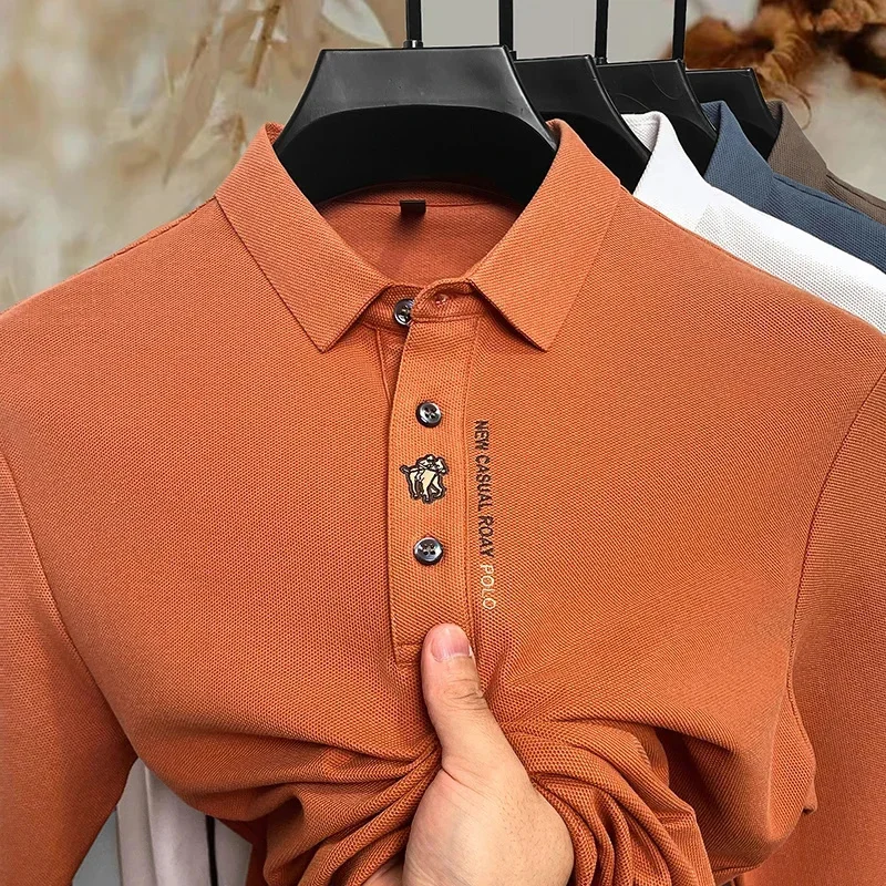 COZOK men's long-sleeved POLO shirt spring and autumn new style lapel tops bottoming T-shirt embroidered clothing