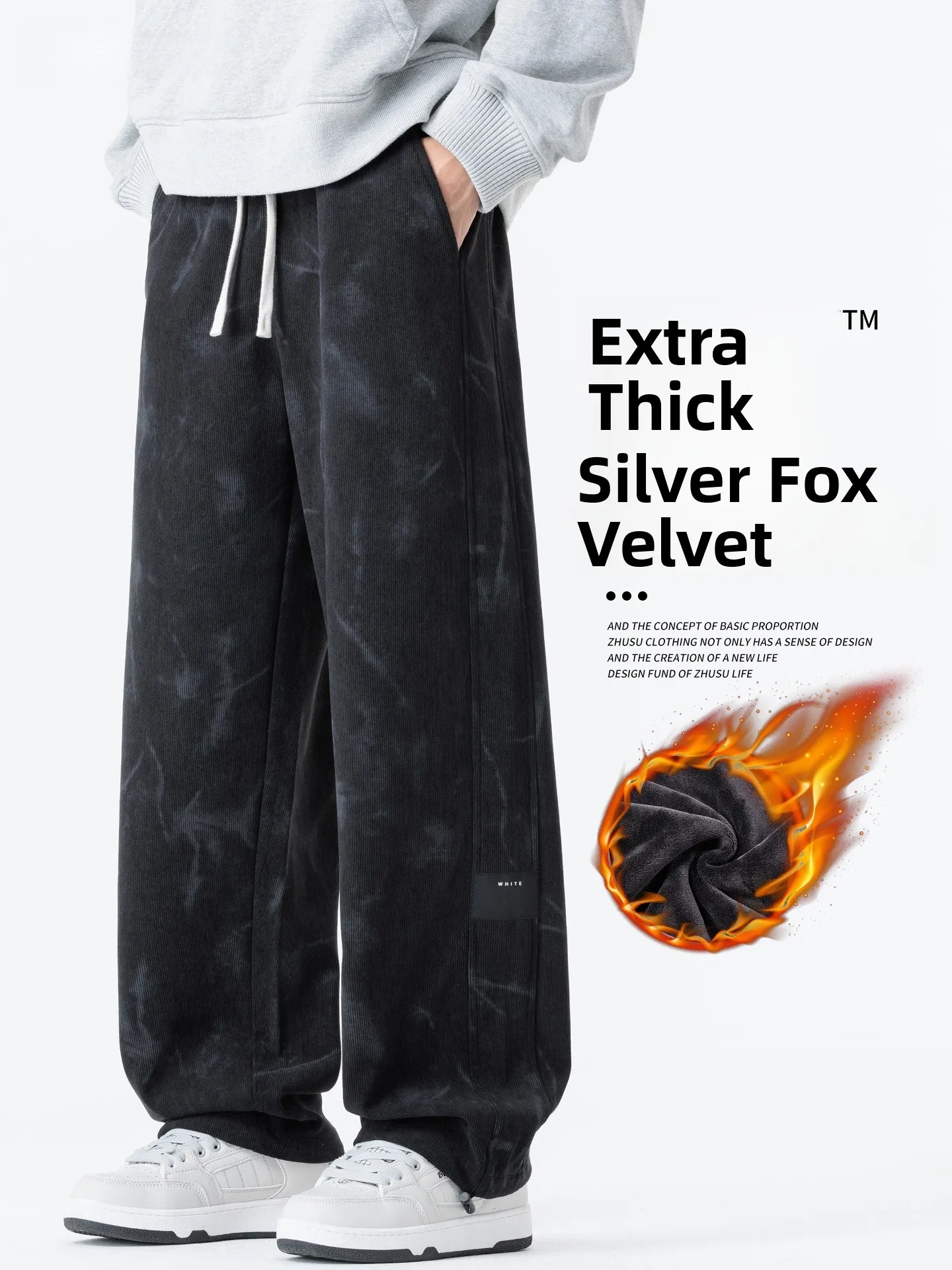 

Мужские повседневные брюки из плотного вельвета, свободного прямого кроя, утепленные флисом, зимние, с эффектом окрашивания, спортивные штаны