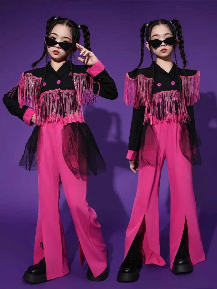 Girl's runway show, domineering clothing, children's trendy and cool performance clothing set, children's fashionable jazz dance