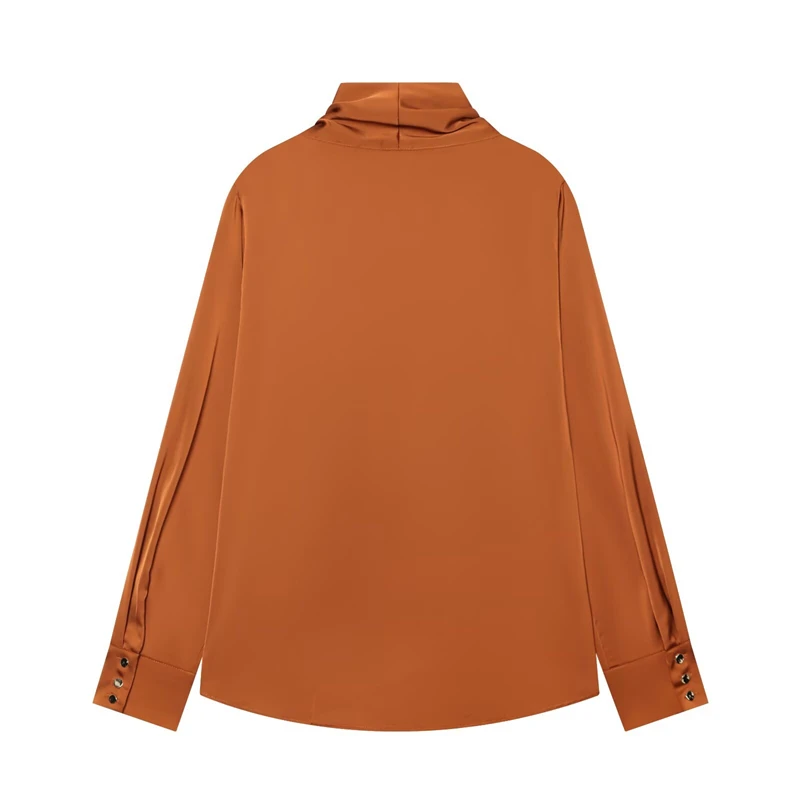 Guobioziy 2026 Autumn Lace-Up Shirt French Style V-Neck Long Sleeve Straight Fit Elegant Minimalist Office Daily Commute