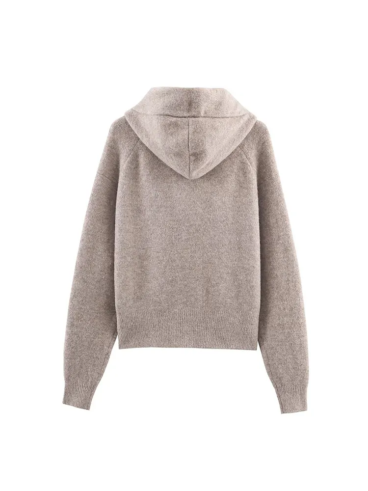 Nlzgmsj 2025 الخريف المرأة محبوك القوس الديكور سحاب أكمام طويلة جاكت مزود بغطاء للرأس عالية الشارع معاطف سيدة ملابس خارجية جديدة