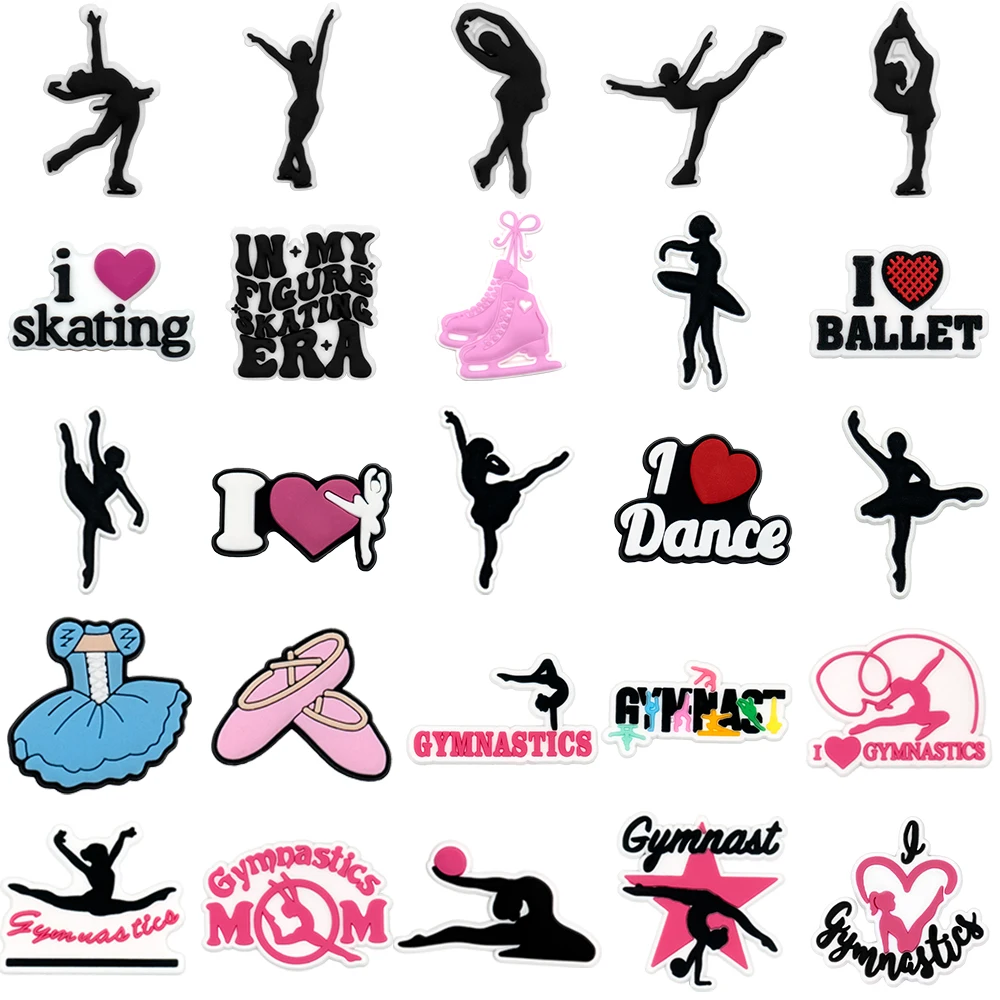 1/25PCS Ballet & Gymnastics Dance Shoe Charms Set DIY Pins Cartoon Skates Tutu Adult Kids Clogs Accessories Shoe Decorations