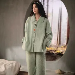 2023 New Pajama Woman Winter Fleece Sleepwear Thickened Coral Fleece Loungewear Warm Plus Size Homewear Set Loose Nightwear