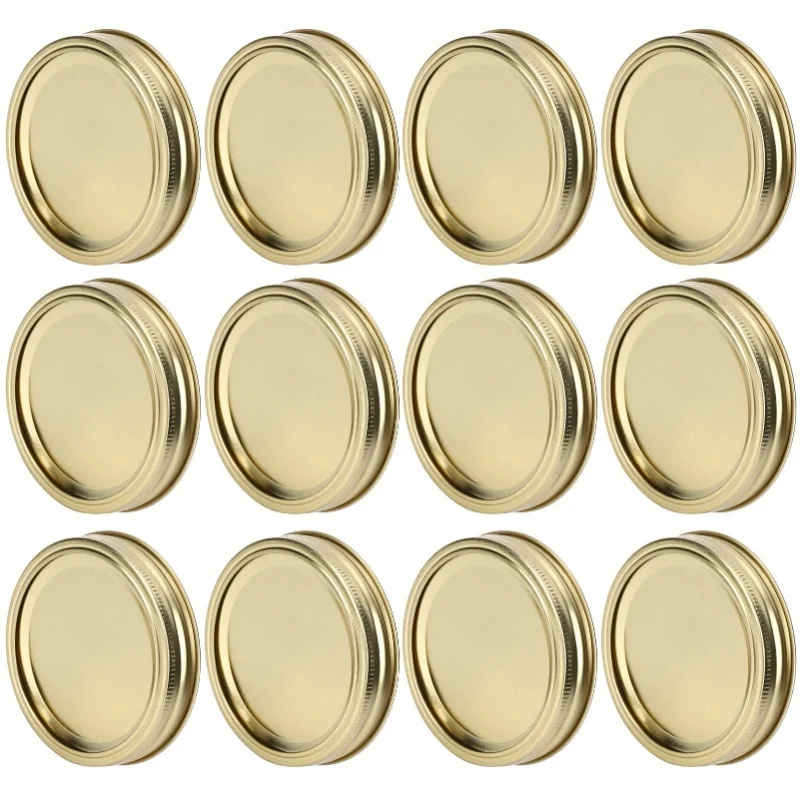 12Pcs Stainless Steel Split Type Glass Jar Lids Round Leakproof Sealing Covers Kitchen Supply(XH00179 Gold/Silver )