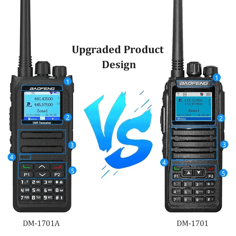 Baofeng DM-1701A Walkie Talkie Open GD77 DMR Radio mobilne Podwójny tryb analogowy i cyfrowy Poziom 1+2 Podwójny czas 3000ch VHF UHF