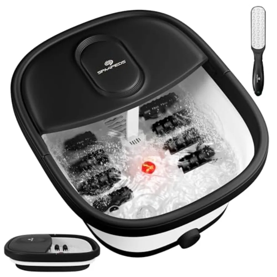 Portable Collapsible Foot Spa Bath with Heat Bubble Massage Red Light Therapy Temperature Control 8 Shiatsu Rollers Pumice Ston