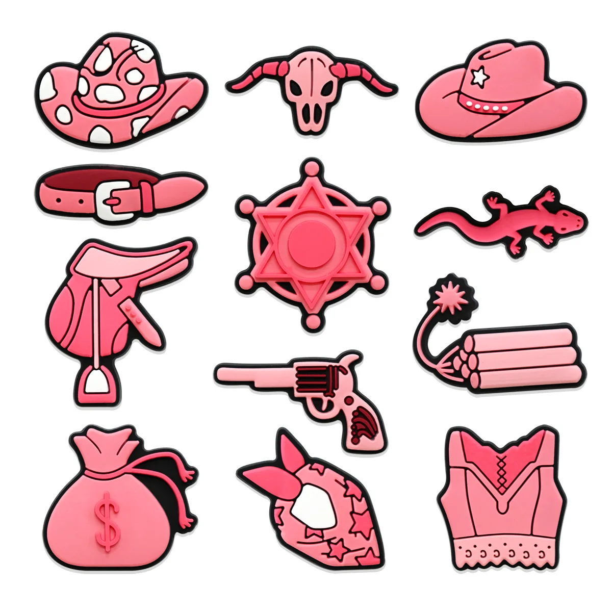 

pvc pink cowgirl series gun shoe buckle charms accessories decorations for sandals sneaker clog wristbands bracelets kids gift