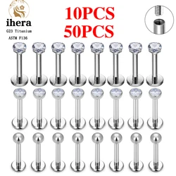 10/50PCS G23 Titanium Piercing Labret Lip Studs 16G CZ Internally Threaded Stud Earring Lip Ring Tragus Cartilage Helix Jewelry